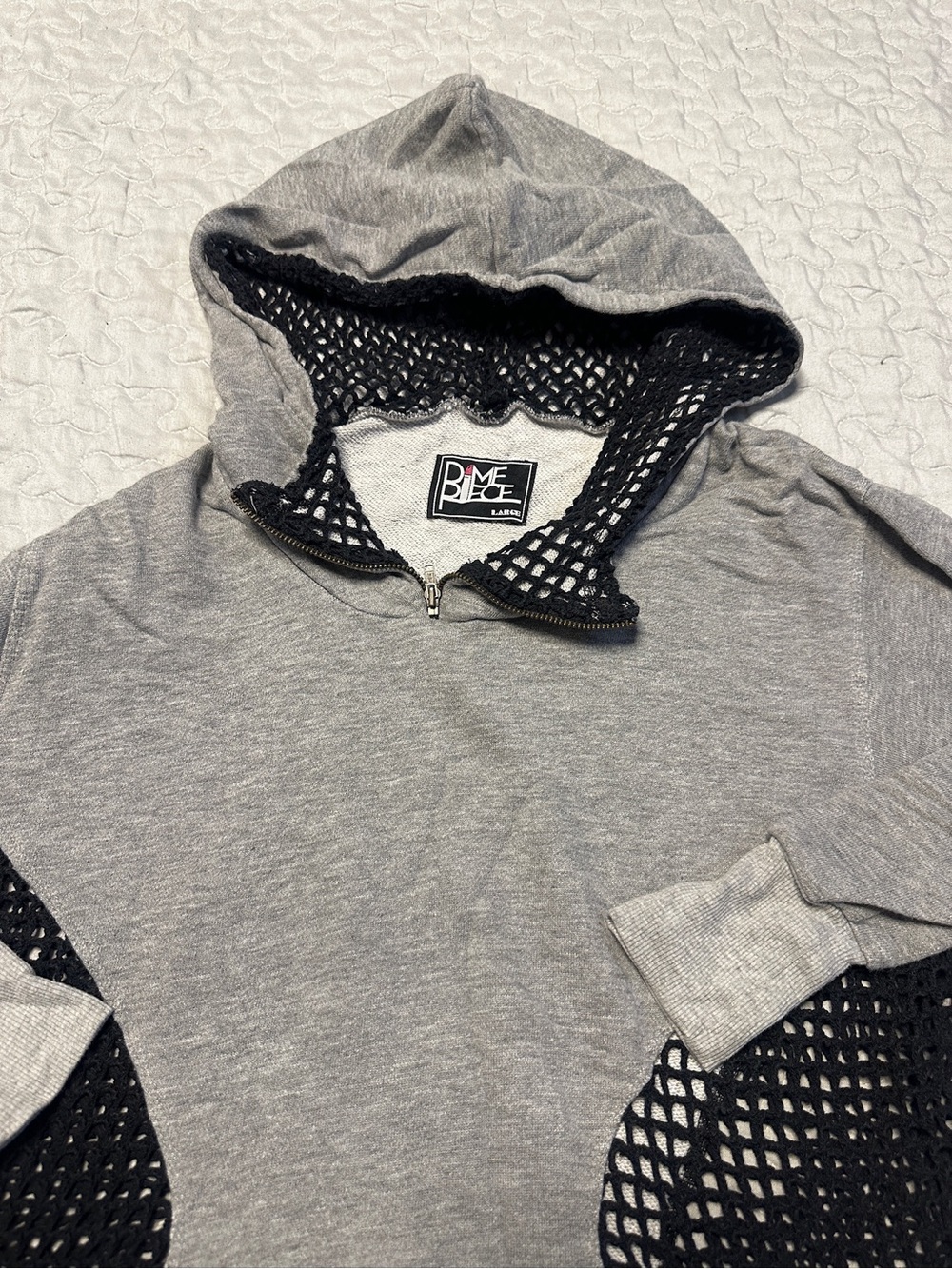 Dimepiece Gray Hoodie with Black Mesh Trim